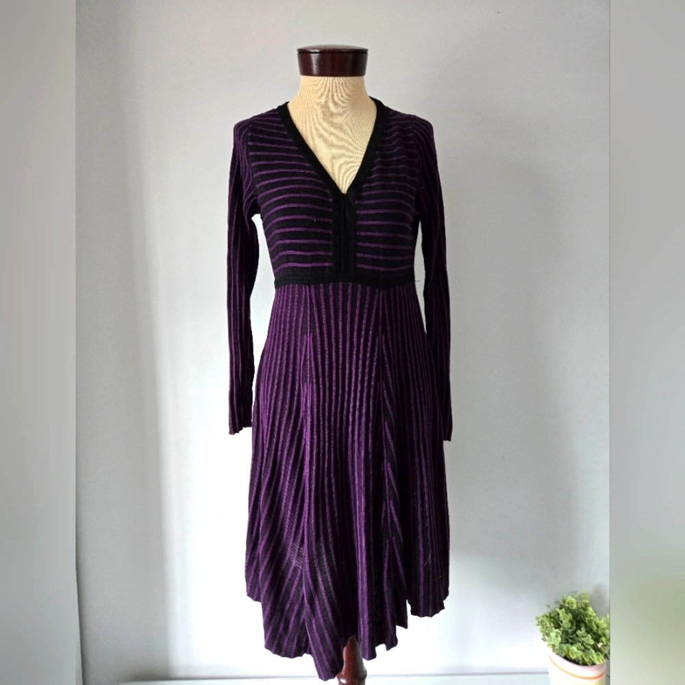 TORRID purple and black striped V neck stretchy dress. Size Torrid 0 / size 12